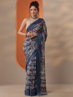 Libas - Women Blue Georgette Saree with Unstitched Blouse