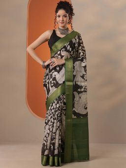 Libas - Women Green Silk Blend Saree with Unstitched Blouse