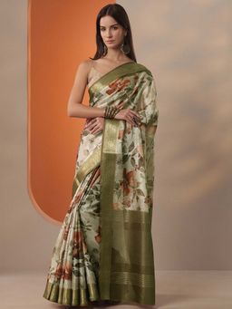 Libas - Women Beige Silk Blend Saree with Unstitched Blouse