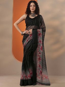 Libas - Women Black Chinon Saree with Unstitched Blouse