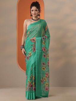 Libas - Women Green Chinon Saree with Unstitched Blouse