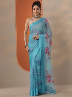 Libas - Women Blue Chinon Saree with Unstitched Blouse