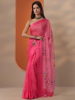 Libas - Women Pink Chinon Saree with Unstitched Blouse