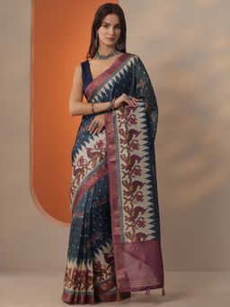 Libas - Women Blue Chinon Saree with Unstitched Blouse