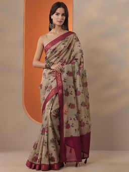 Libas - Women Gold Chinon Saree with Unstitched Blouse