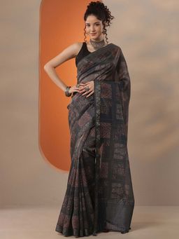 Libas - Women Grey Chinon Saree with Unstitched Blouse
