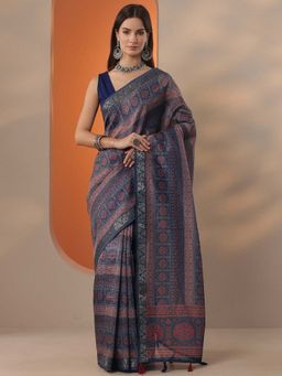 Libas - Women Blue Chinon Saree with Unstitched Blouse