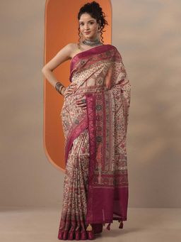 Libas - Women Cream Chinon Saree with Unstitched Blouse