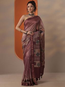 Libas - Women Mauve Chinon Saree with Unstitched Blouse