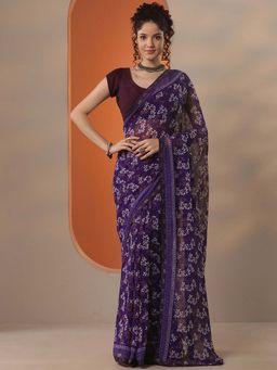 Libas - Women Purple Georgette Saree with Unstitched Blouse
