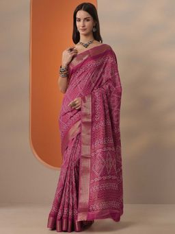 Libas - Women Pink Silk Blend Saree with Unstitched Blouse