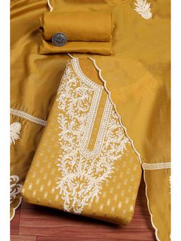 Biba - Women Yellow Cotton Blend Kurta with Bottom Material and Dupatta