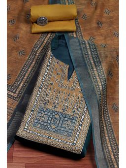 Biba - Women Blue Cotton Kurta with Bottom Material and Dupatta