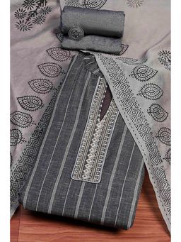 Biba - Women Grey Cotton Blend Kurta with Bottom Material and Dupatta