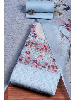 Biba - Women Blue Cotton Blend Kurta with Bottom Material and Dupatta