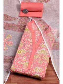 Biba - Women Pink Cotton Kurta with Bottom Material and Dupatta