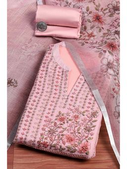 Biba - Women Pink Linen Blend Kurta with Bottom Material and Dupatta