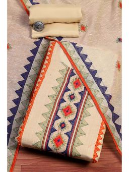 Biba - Women Beige Linen Blend Kurta with Bottom Material and Dupatta