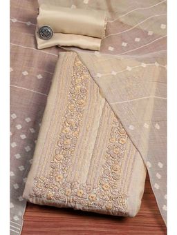 Biba - Women Beige Chanderi Kurta with Bottom Material and Dupatta