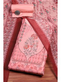 Biba - Women Pink Chanderi Kurta with Bottom Material and Dupatta