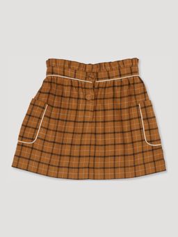 EARLY SUNDAY - Hilda Cotton Yarn Dyed Brown Brushed Skirt