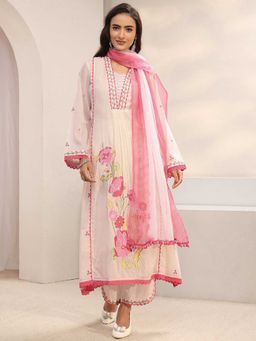 Libas - Off White Embroidered Kurta with Pant & Dupatta
