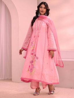 Libas - Pink Embroidered Kurta with Pant & Dupatta