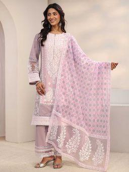 Libas - Lavender Embroidered Kurta with Palazzo & Dupatta