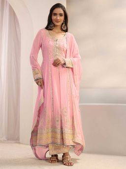 Libas Art - Pink Embellished Kurta with Palazzo & Dupatta