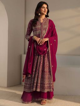 Libas Art - Red Embellished Kurta with Palazzo & Dupatta