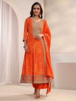 Libas - Orange Bandhani Anarkali Kurta with Pant & Dupatta