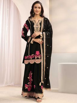 Libas Art - Black Embellished Kurti with Palazzo & Dupatta