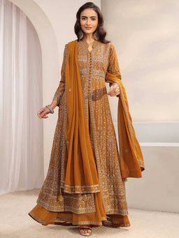 Libas Art - Mustard Embellished Kurta with Palazzo & Dupatta