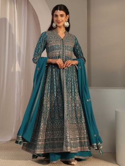 Libas Art - Teal Embellished Kurta with Palazzo & Dupatta