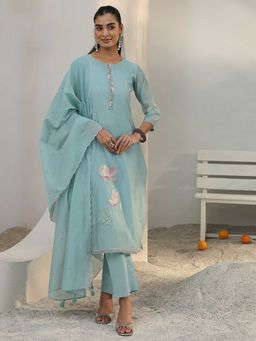 Libas - Blue Embroidered Kurta with Pant & Dupatta