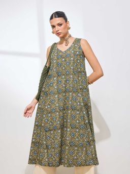 Shaily - Green Cotton Printed Kurta