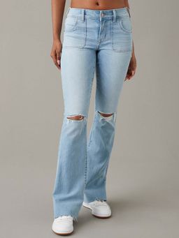 American Eagle - Women Blue Ripped Low Rise Kick Boot Jeans