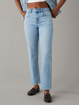 American Eagle - Women Blue Super High Rise Ankle Straight Jeans