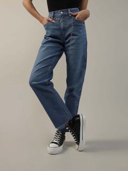 American Eagle - Women Blue Super High Rise Ankle Straight Jeans