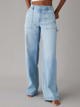 American Eagle - Women Blue Super High Rise Baggy Wide Leg Jeans