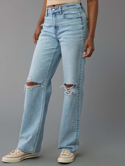 American Eagle - Women Blue Ripped High Rise StovePipe Jeans