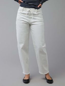 American Eagle - Women White Mid Rise Barrel Jeans