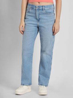 American Eagle - Women Blue Super High Rise Ankle Straight Jeans