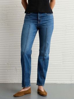American Eagle - Women Blue Super High Rise Ankle Straight Jeans