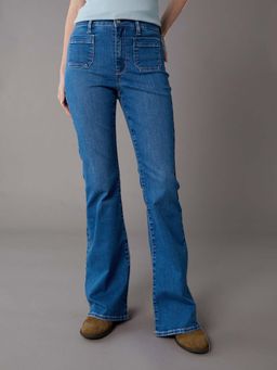 American Eagle - Women Blue Super High Rise Flare Jeans
