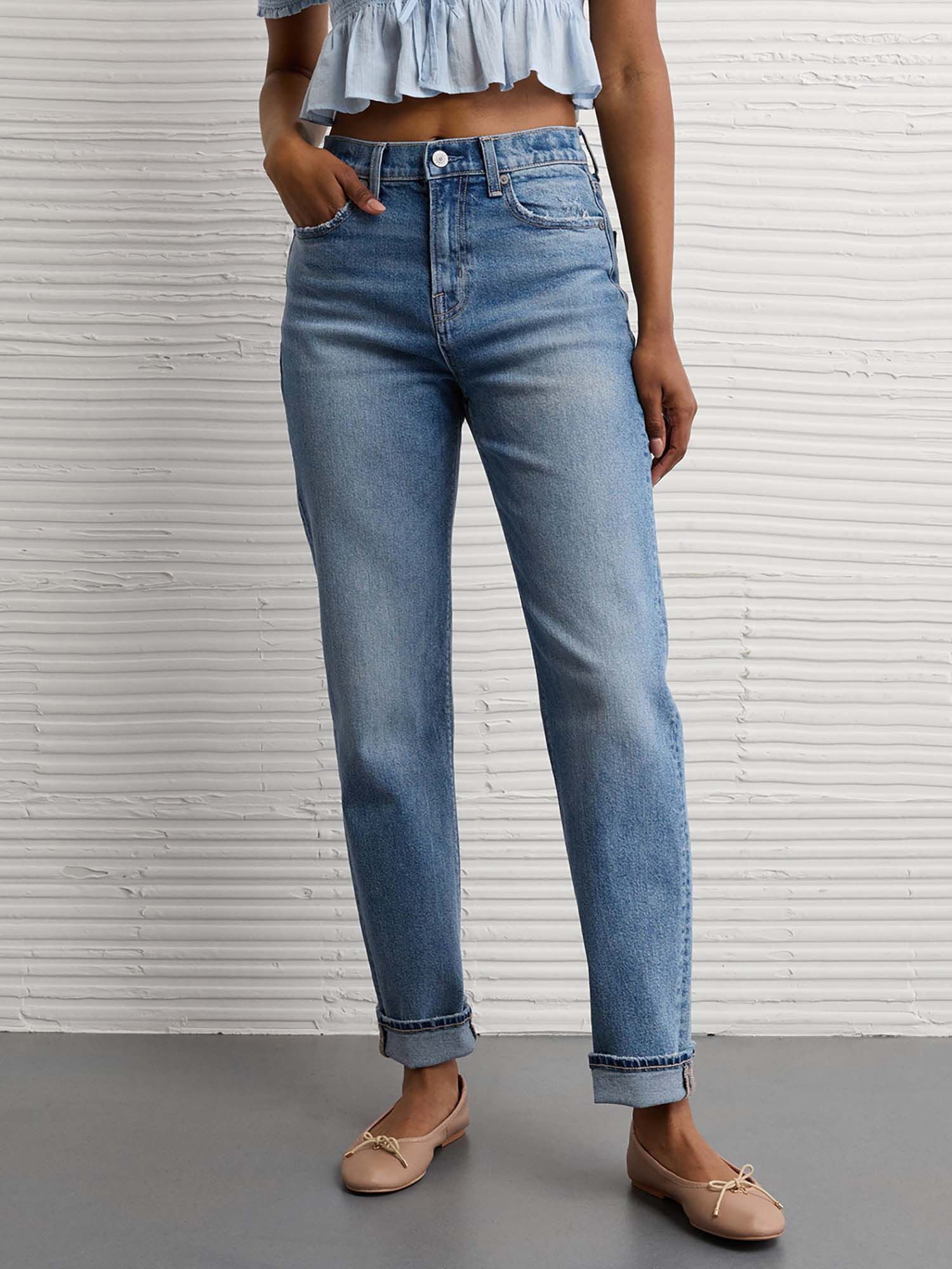 american eagle Women Blue Super High Rise Ankle Straight Jeans-picture-28