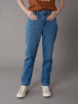 American Eagle - Women Blue Super High Rise Ankle Straight Jeans