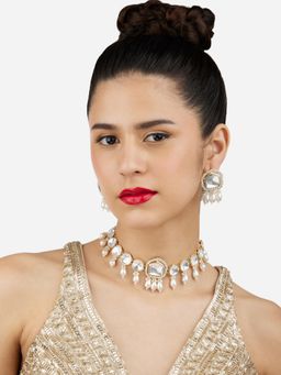 Zaveri Pearls - Gold Tone Austrian Diamonds Stones & Beads Necklace & Earring Set-ZPFK16942