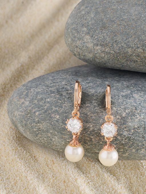 Zaveri Pearls Gold Tone Dazzling Cubic Zirconia & Pearl Brass Drop Earring-ZPFK17119