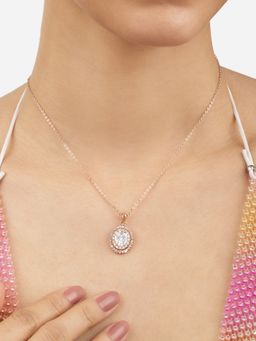 Zaveri Pearls - Rose Gold Tone Dazzling Cubic Zirconia Brass Pendant With Chain-ZPFK17120